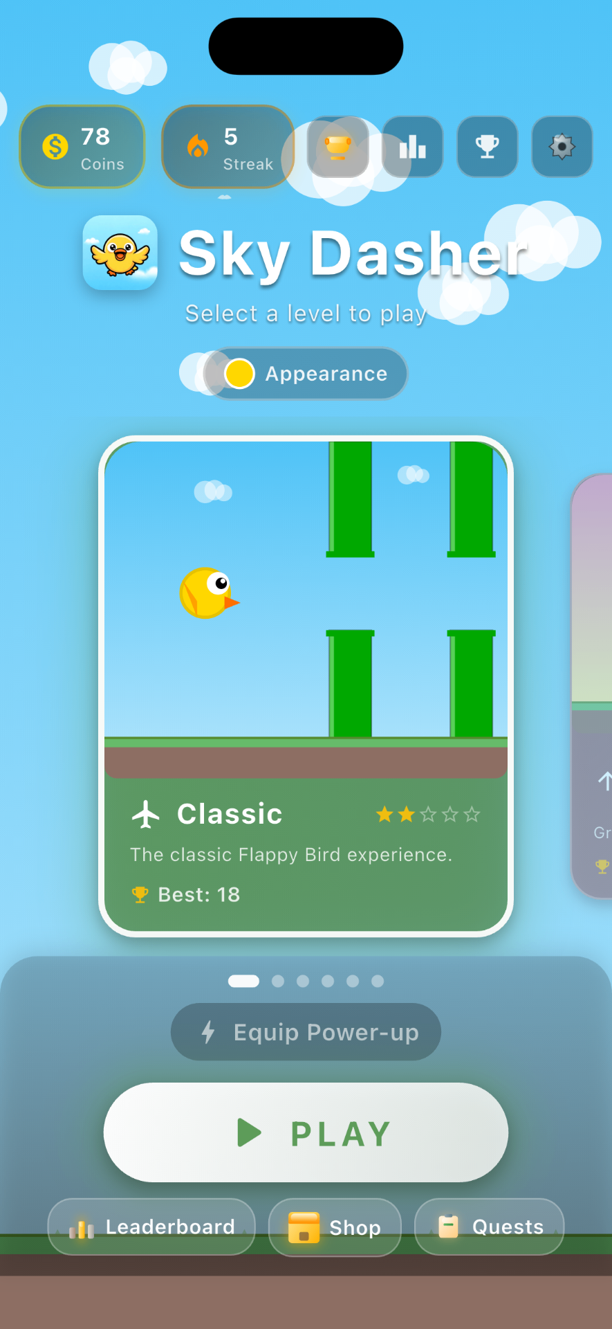 Sky Dasher Home screen