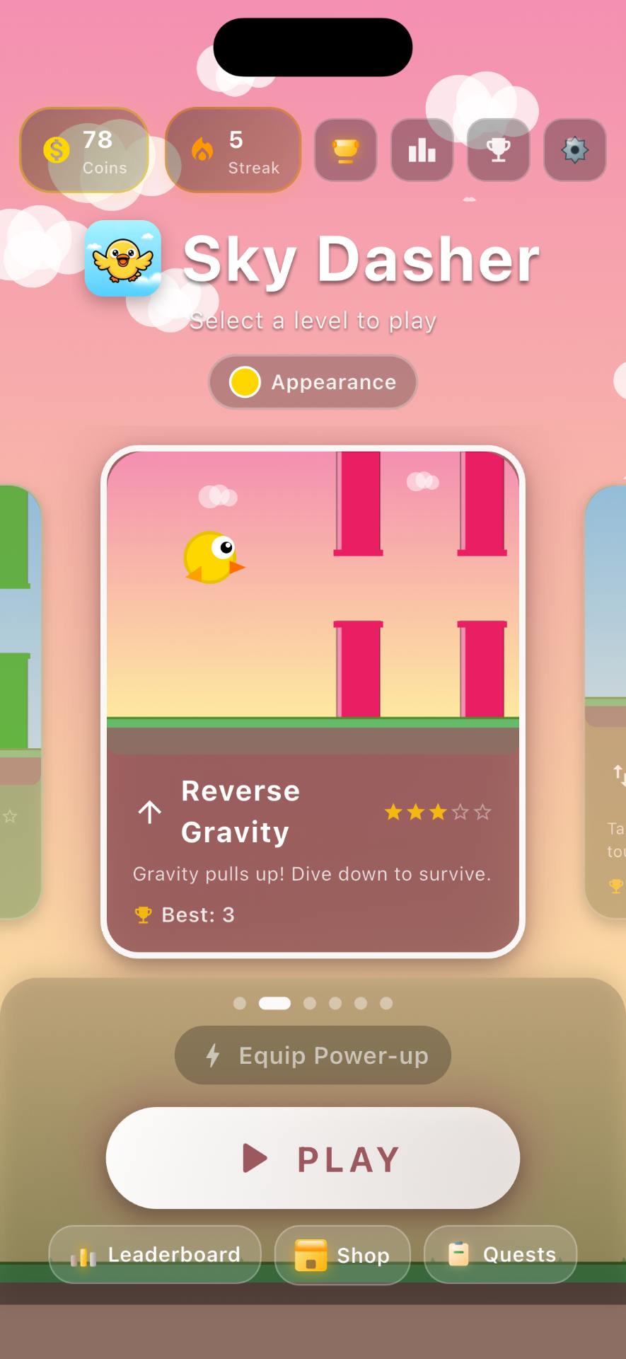 Sky Dasher Reverse Gravity screen
